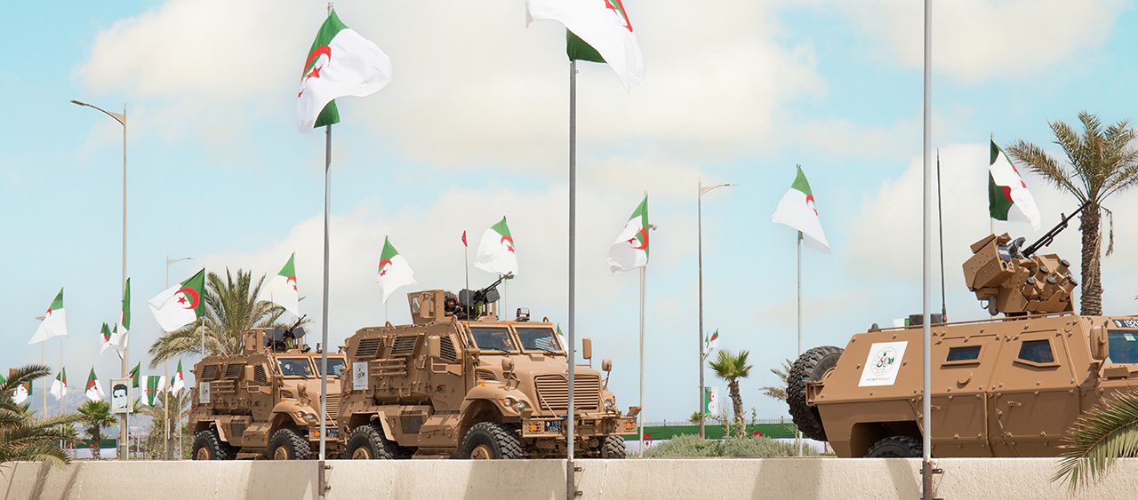 Algers, Algeria - 05 July 2020: military parade in Algeria. Military equipment rides through Highway. Heavy fighting vehicles