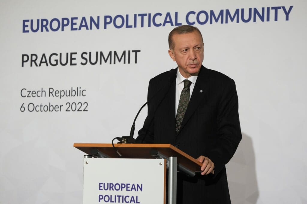 Turkey's President Recep Tayyip Erdogan Speaks During a Media Conference at the European Political Community, Prague, Czech Republic. October 6, 2022.